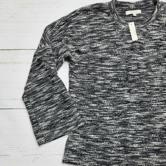 Madewell Button Shoulder Wide Sleeve Sweater Top Marled Black Crewneck Cotton XS - Picture 6 of 10